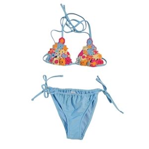 Womans Bikini Set Wild Fable Mixed Icon Crochet Triangle Top Adjustable Bottoms